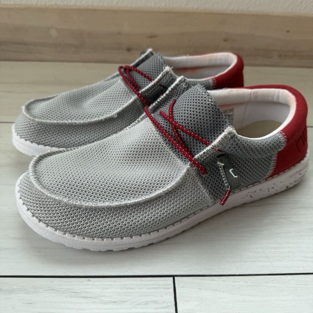 Hey Dude Wally Sox Funk Dark Grey Red Mens Size 8 Knit Slip On Shoes Loafers